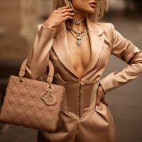 Sexy V-Neck Slim Long Sleeve Dress - Thumbnail 2