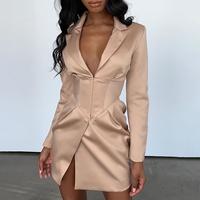 Sexy V-Neck Slim Long Sleeve Dress - Thumbnail 1