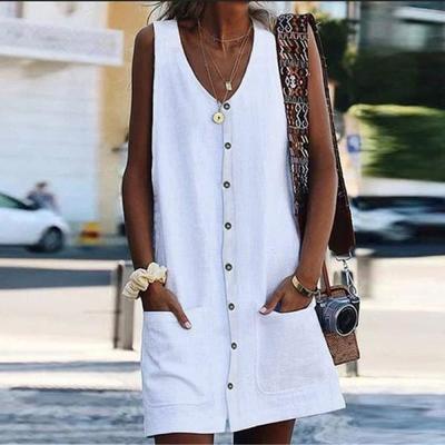 V-Neck Temperament Casual Pocket Button Vest Dress