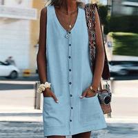 V-Neck Temperament Casual Pocket Button Vest Dress - Thumbnail 2