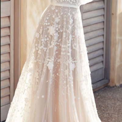 2021 romantic white flower appliques wedding dress,lace long bridal dresses,wedding dress,289 - Thumbnail 5