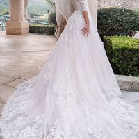 Cathedral Train White Lace Bridal Dresses with Sleeves vestido de boda,969 - Thumbnail 1