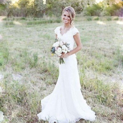 A line cap sleeves lace wedding dress with buttons back  - Thumbnail 3