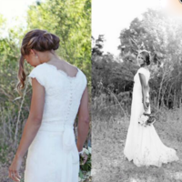 A Line Cap Sleeves Lace Wedding Dress with Buttons Back  - Thumbnail 1