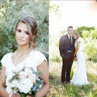 A Line Cap Sleeves Lace Wedding Dress with Buttons Back  - Thumbnail 2