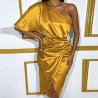 Irregular Solid Color Sexy Dress - Thumbnail 1