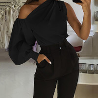 Long Sleeve Loose Solid Color Slim Shirt - Thumbnail 3