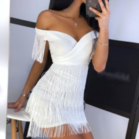 White One-Shoulder Skinny Sexy Dress - Thumbnail 1
