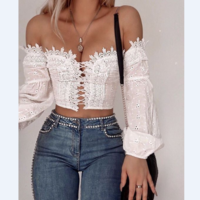 Lace Sexy One-Shoulder Strapless T-Shirt - Thumbnail 1