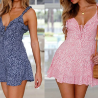 Sleeveless Fashion Sexy V-Neck Sling Print Dress - Thumbnail 2