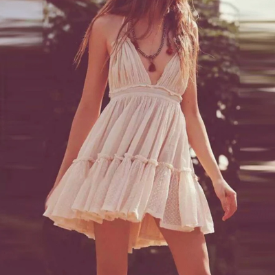 Sexy v-neck sleeveless white chiffon dress - Thumbnail 5