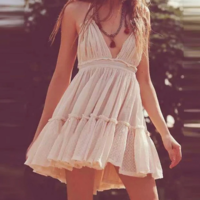 Sexy V-Neck Sleeveless White Chiffon Dress - Thumbnail 1