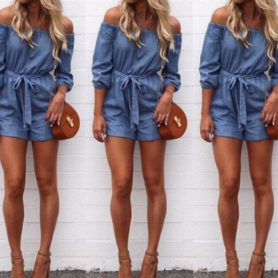 Fashion sexy off collar jumpsuits - Thumbnail 2