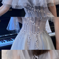 Cute tulle beads short A line prom dress gray evening dress - Thumbnail 6