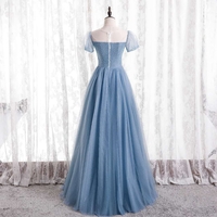 Blue tulle long A line prom dress blue evening dress - Thumbnail 2