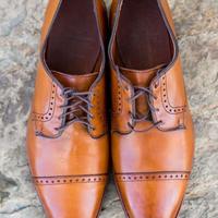 Best Handmade Brown Cap Toe Leather Lace Up Dress Shoes - Thumbnail 1