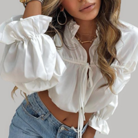 Solid Color Long-Sleeved Slim Top - Thumbnail 2