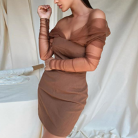 Solid Color Temperament High Waist Breast Wrap Slim Wrap Hip Dress - Thumbnail 2