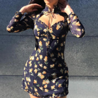 Long Sleeve High Necked Sexy Bandage Dress - Thumbnail 2