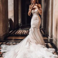Mermaid Sweetheart Ivory Tulle Wedding Dresses with Appliques - Thumbnail 2