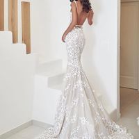 Mermaid V Neck Backless Lace Wedding Dresses with Train - Thumbnail 3
