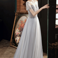 Cute tulle beads long A line prom dress evening dress - Thumbnail 2