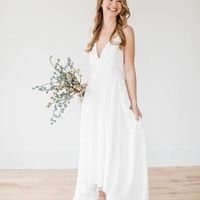 Fairy A Line V Neck Chiffon High Low Wedding Dress for Brida - Thumbnail 1