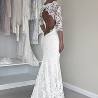 Elegant Mermaid Long Sleeves Lace Wedding Dresses - Thumbnail 1