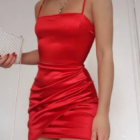 Sling Pleated Solid Color Sleeveless Dress - Thumbnail 1