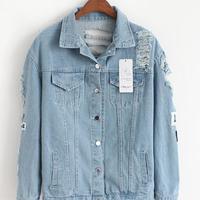 Loose Print Popular Denim Denim Jacket - Thumbnail 1