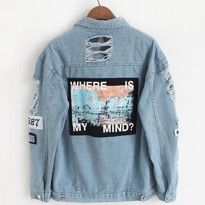 Loose print popular denim denim jacket - Thumbnail 5
