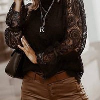 Women'S Lace Stand Collar Long Sleeve Loose Lace Shirt - Thumbnail 2