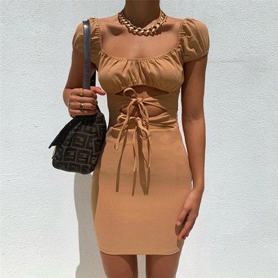 Slim short sleeve sexy low-cut fashion dress - Thumbnail 4