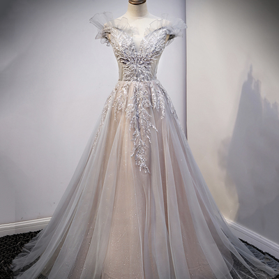 Cute lace long a line prom dress evening dress - Thumbnail 4