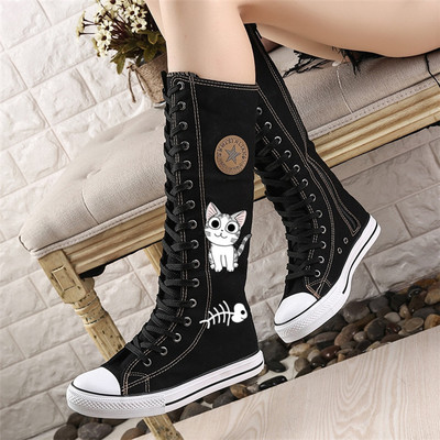 Korean version of the zipper high top hand-painted graffiti canvas shoes cartoon anime high tube couple boots