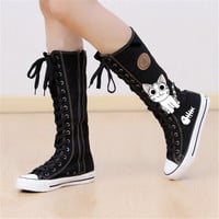 Korean version of the zipper high top hand-painted graffiti canvas shoes cartoon anime high tube couple boots - Thumbnail 2