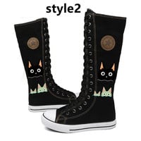 Korean version of the zipper high top hand-painted graffiti canvas shoes cartoon anime high tube couple boots - Thumbnail 5