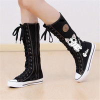 Korean version of the zipper high top hand-painted graffiti canvas shoes cartoon anime high tube couple boots - Thumbnail 9