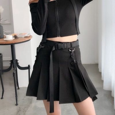 Solid color high waist slim skirt