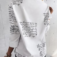 Fashion Printed Letter V-Neck Button Long-Sleeved Shirt Top - Thumbnail 3