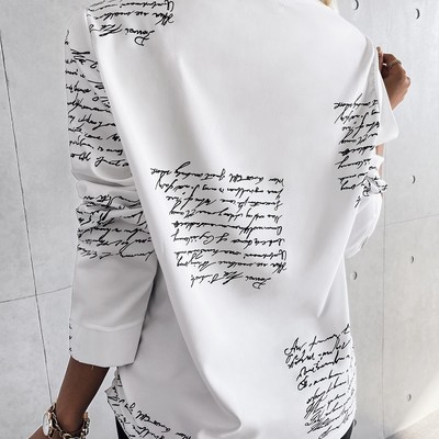 Fashion printed letter v-neck button long-sleeved shirt top