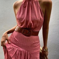 Sweet Sleeveless Print High Waist Dress - Thumbnail 1