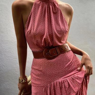 Sweet sleeveless print high waist dress
