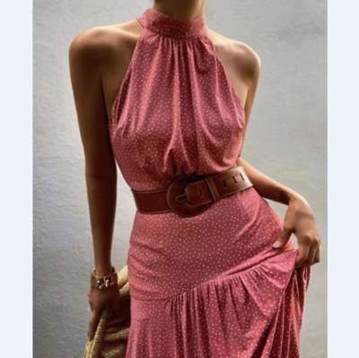 Sweet Sleeveless Print High Waist Dress