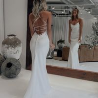 White Mermaid Wedding Dresses,Halter Sain Lace Bridal Wedding Gown - Thumbnail 1