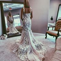 Mermaid Sweetheart Lace Wedding Dresses with Train - Thumbnail 1