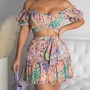 Sexy Off Shoulder Floral Print Top & Frill Hem Skirt Set-1