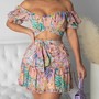 Sexy Off Shoulder Floral Print Top & Frill Hem Skirt Set-2
