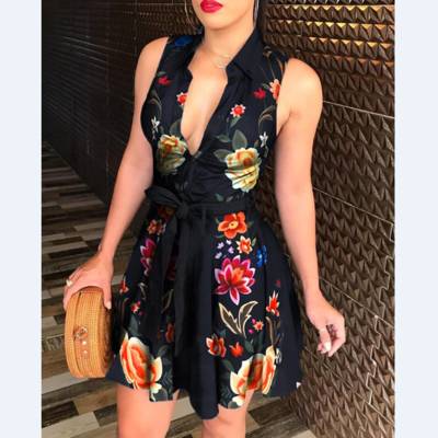 Sleeveless v-neck fashion sexy printed dress