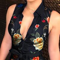 Sleeveless V-Neck Fashion Sexy Printed Dress - Thumbnail 1